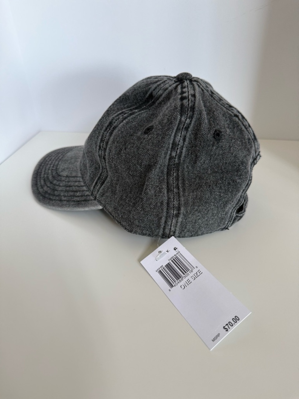 CLARE V. Oui Patch Washed Black Denim Baseball Cap - Picture 2 of 10